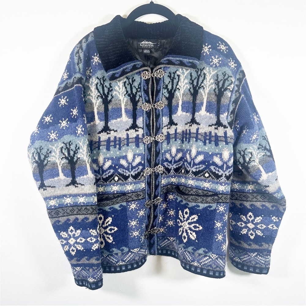 Vintage Icelandic Design Nordic Embellished Wool Blend Cardigan Medium